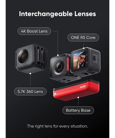 Insta360 ONE RS Twin Edition: Waterproof 4K Action Camera with Interchangeable Lenses, Stabilization, 48MP Photo, AI Editing | Get-Set Kit - Buy Online on GoSupps.com