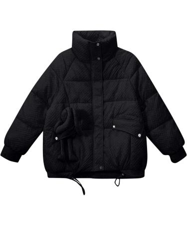 oelaio Womens Winter Quilted Coats 2023 Long Sleeve Full Zip Puffer Jacket Cute Warm Puffy Bubble Coats with Pockets Black#14 Large - Buy Online on GoSupps.com