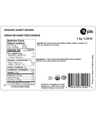 Yupik Organic Kamut Grains 1 kg Non-GMO Vegan Kosher Raw Whole Grains Khorasan Wheat Nutty Flavor Source of Fiber & Iron Ideal for Cooking & Sprouting 1 kg (Pack of 1) - Buy Online on GoSupps.com