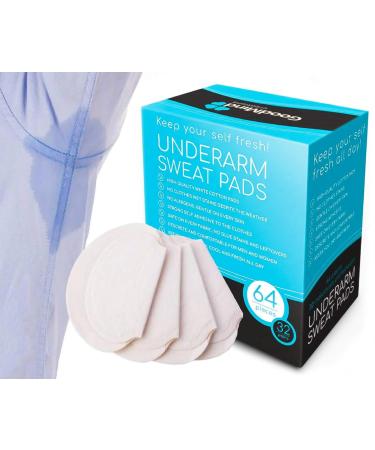 Underarm Sweat Pads 64pcs/32pairs Keep Your Armpits Fresh Guard your Shirt Stop Sweat Spots or Stains Fight Excessive Sweating with Disposable Individually Packed Pairs Cotton Pads.
