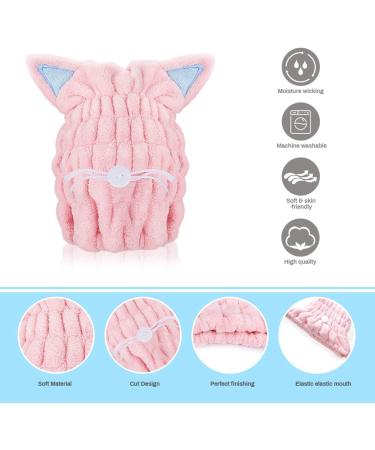 Ultra Soft Microfiber Towels with Kitten Ears - Fast Drying Bath Hat for Women & Kids | Num-one (Blue & Pink) - Buy Online on GoSupps.com