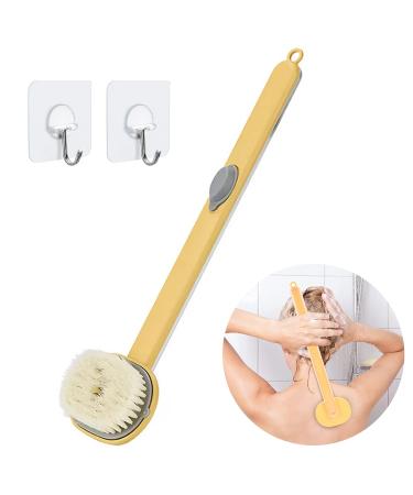 Upgraded Long Handle Bath Body Brush PUSCOBSY Yellow Back Scrubber for Shower with Comfy Bristles Anti Slip Dry Brush for Skin Exfoliating Bath Massage Shower Brush Shower Cleaning Brush(Yellow 14 in)