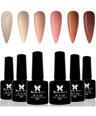 Warm Girl Gel Nail Polish Set - 6 Colours Gel Nail Polish kit Soak Off UV/LED Gel Polish Long Lasting Manicure kit 8ML