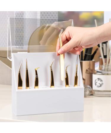 Noverlife 8-Slot Eyelash Tweezer Holder | Acrylic Lash Tweezer Storage Case with Dust-proof Cover | Organizer Stand for Salon & Home - Buy Online on GoSupps.com