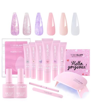 TOBEGLAM Nail Extension Gel Kit, 6 Colors Poly Nail Enhancement Builder Gel,Poly Nail Gel kit with UV Lamp,Trendy Nail Art Salon Easy DIY All-in-One Kit for Nail Manicure Beginner Starter Kit TBG-001