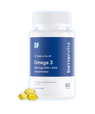 Bettervits Omega 3 | 33% EPA & 22% DHA | Potent Fish Oil | Supports Mood | Supports Heart Eye Skin & Bone Health | Made in the UK