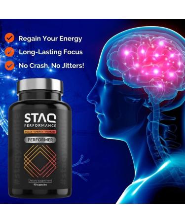 STAQ Performer Premium Brain Supplement - Boost Focus Energy & Memory - 90 Veg Capsules - No Fillers Recommended by Professionals & Active 60 - Buy Online on GoSupps.com