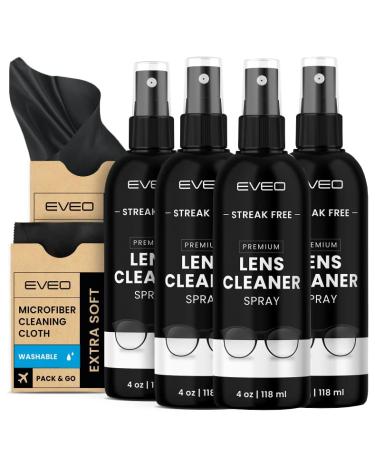 Eyeglass Cleaner Spray - No Streaks Technology with Microfiber Cleaning Cloth- Glasses Cleaning Kit- Glasses Cleaner Spray with Lens Cleaner Cloth - Screen & Eye Glasses Kit -16oz(4ozx4) 16 oz