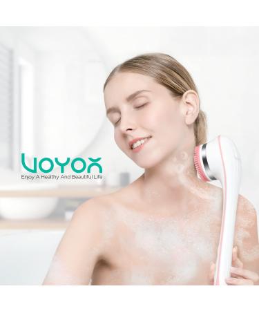 VOYOR Rechargeable Electric Body Brush for Shower - Exfoliating Bath Brush with Long Handle for Deep Cleansing and Massaging - Pink - Buy Online on GoSupps.com