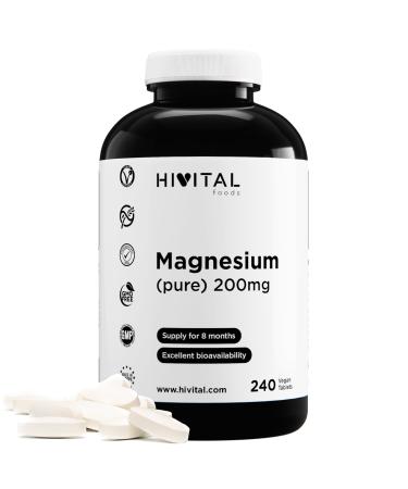 Pure Magnesium 200mg obtained from Magnesium Citrate. 240 vegan tablets 8 months of treatment. Improves muscle function and nervous system reduces fatigue and cramps