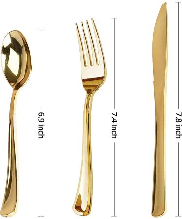FORKED 50 Gold Plastic Knives - Fancy & Heavy Duty Silverware - Durable & Disposable - 6.9 Inch - Buy Online on GoSupps.com