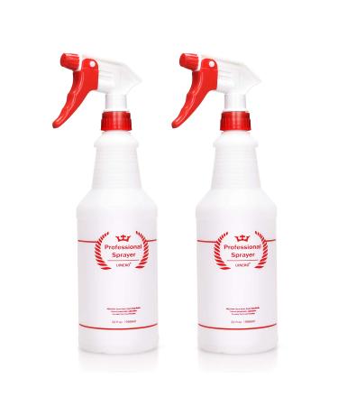 Plastic Spray Bottle 2 Pack, 32 Oz, All-Purpose Heavy Duty Spraying Bottles Sprayer Leak Proof Mist Empty Water Bottle for Cleaning Solution Planting Pet with Adjustable Nozzle - Red