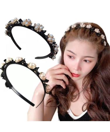 Pearl Headband with Clips for Women Girls Double Bangs Hairstyle Hairpin Hairband  Fashion Hair Styling Accessories for Thick Thin Hair 2pcs