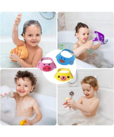 Adjustable Baby Bathing Cap 3Pcs Set | Shower Protection Visor Shield for Toddler Kids | Cute Cartoon Design - Buy Online on GoSupps.com