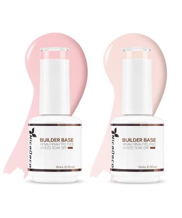 Nicedeco 8 in 1 Builder Base Strengthening Gel 2x15ml UV/LED Clear Building Nail Gel in a Bottle for Hard Strong Nails Tips & Extensions Gel Polish Nail Repair Nail Strengthen SET2-8