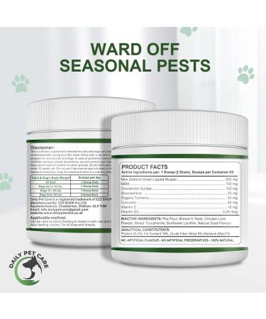 Green Lipped Mussel for Dogs and Cats | Cat and Dog Joint Supplements to Reduce Stiffness and Improve Mobility with Turmeric Glucosamine Chondroitin MSM Curcumin | Cat Dog Joint Care (TUB OF POWDER) - Buy Online on GoSupps.com