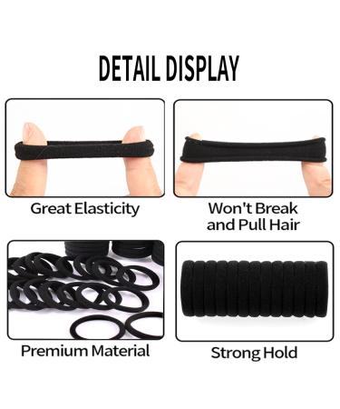 120pcs Black Soft Hair Ties for Thick & Thin Hair - Seamless Ponytail Holders for Women - No Damage Hair Elastics - Buy Online on GoSupps.com