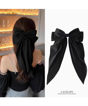 2Pcs Silky Satin Hair Bows Big Hair Bows for Women Hair Ribons Oversized Long Tail White Hair Bow Black Hair Bow Large Hair Ribbon Barrettes Metal Clips Bowknot Aesthetic Hair Accessories - Buy Online on GoSupps.com