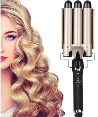 Aibeau curling iron 3 triple barrels curling bars hair -curtailed hair Waver pearl waving curler wave styler Tourmaline ceramic digital temperature display for long/short hair (black gold) - Buy Online on GoSupps.com