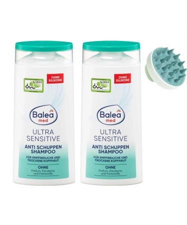 Balea Professional Balea Med Pack of 2 Ultra Sensitive Anti-Dandruff Shampoos (250 ml each) + Bonus Scalp Brush