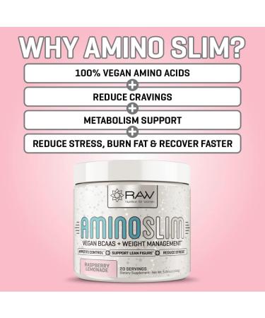 Amino Slim: Vegan BCAA Weight Loss Drink for Women | Post-Workout Recovery & Fat Burning | Appetite Suppressant & Metabolism Booster | Stress Relief | Raspberry Lemonade - 5.29 oz - Buy Online on GoSupps.com