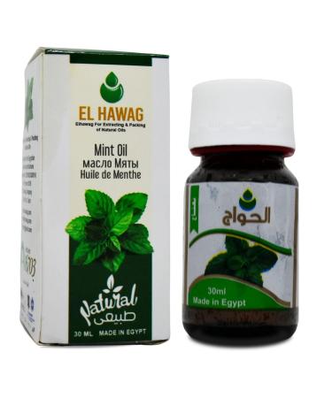 Elhawag Peppermint Oil Pure & Natural Cold Pressed Al Hawaj El Hawag Natural Mint Oils Concentrated Crude Perfect Fresh Food Body Skin Hair Kosher Halal (1 Pack 1 oz / 30 ml)