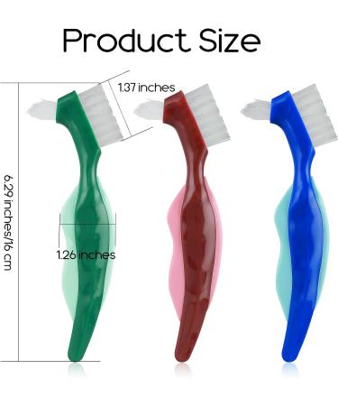 3 Color Denture Toothbrush 3 Pcs Double Bristle Head Denture Cleaning Brush Set with Multi-Layered Bristles and Rubber Anti-Slip Handle for False Teeth Cleaning - Buy Online on GoSupps.com