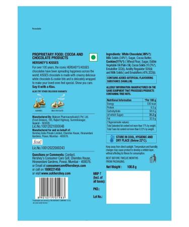 Hershe Kisses Cookies n Crème Chocolates (100.8 g) Pack of 6