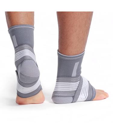 Neotech Care Ankle Brace Support - Adjustable Compression Strap - Elastic & Breathable Fabric - Grey - Size L - 1 Pair - Buy Online on GoSupps.com