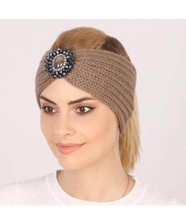 QOKLIYUI Rhinestone Knitted Headband Stylish Lightweight Durable Non-slip For Women Polyester Ear Warmer Head Warmer Breathable Dark grey - Buy Online on GoSupps.com
