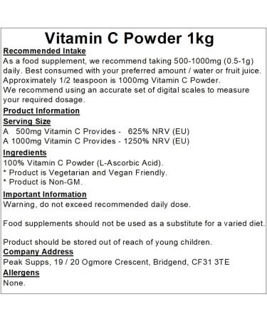 Pure BP Grade Vitamin C Powder 1kg - Packaging May Vary | 1 kg (Pack of 1) - Buy Online on GoSupps.com
