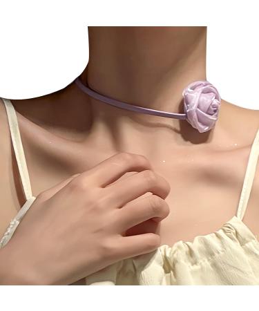 Buy OralGos Rose Petal Necklace - Vintage Camellia Flower Clavicle Chain Jewelry with Adjustable Straps in Purple - International Shipping Available - Buy Online on GoSupps.com