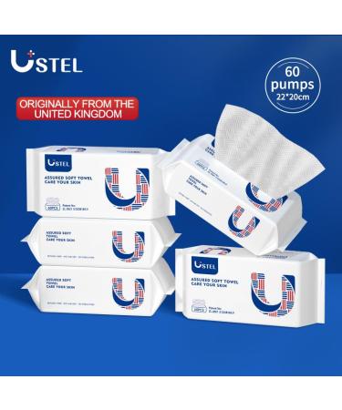 USTEL Soft Dry Wipes - 100% Biobased Facial Tissues for Sensitive Skin | 60 Ct Wet & Dry Cleansing Towels for Baby Care & Makeup Removal - International Shipping Available - Buy Online on GoSupps.com