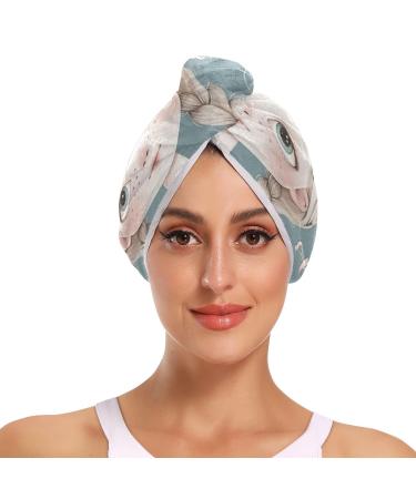 Cute Girl Hair Towel 2 Pack Super Absorbent Hair Drying Towel Quick Dry Hair Turbans Head Towel with Button Twisty Wrap for Women Girls
