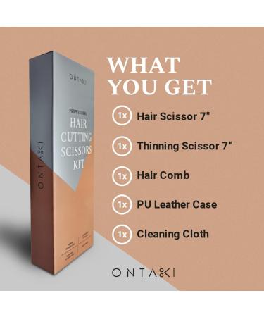 ONTAKI Professional Hair Cutting Scissors Thinning Shears Kit - Japanese Steel Hair Shears Set for Men & Women - Includes Comb & Pouch - Razor Edge Barber Scissors - Silver - Buy Online on GoSupps.com