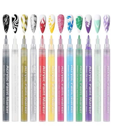 Nail Beauty Acrylic Paint Markers 3D DIY Art Pens for Nail Graffiti Manicure Tool Set with 12-Color Array Pen for Nail Drawing Stripes Dots & Lines Ideal Present for Women