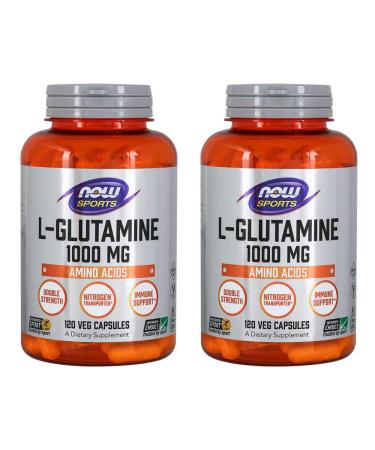 Now Foods L-Glutamine, Double Strength, 1000 mg, 120 Capsules, 2 Pack