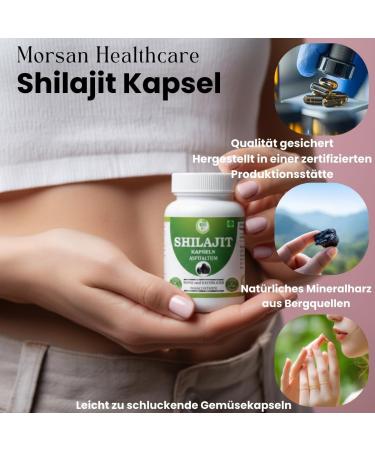  Morsan Healthcare Shilajit (Asphaltum) Capsules | Pack of 60 x 500 mg Vegetarian Capsules | Natural Food Supplement | GMP Certified | Gluten-Free (240) - Buy Online on GoSupps.com