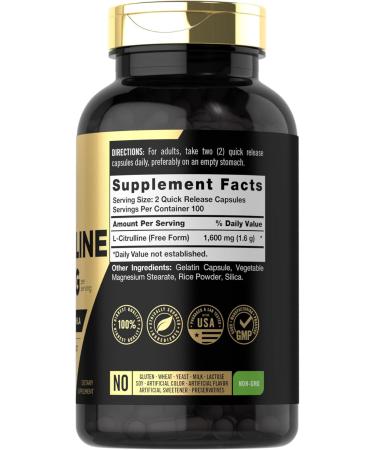 Carlyle L-Citrulline Capsules 1600mg | 200 Count | Non-GMO Gluten Free Supplement for Advanced Athletes - Buy Online on GoSupps.com