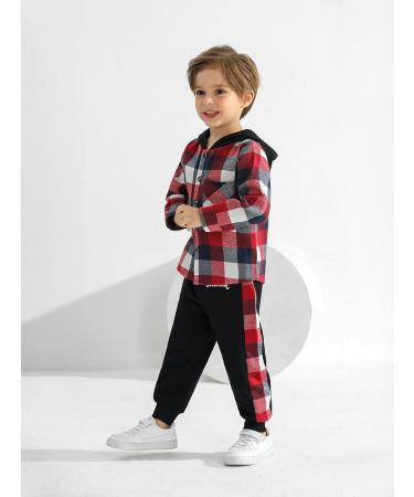 Naiyafly Toddler Boys 2-Piece Plaid Outfit Set | Kids Hoodie Sweatshirt + Pants | 4-5 Years - Buy Online on GoSupps.com