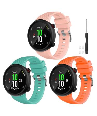 Watbro Compatible with Garmin Forerunner 45 Band, Soft Silicone Sport Replacement Watch Band, Fitness Strap Bracelet Wristband for Garmin Forerunner 45 Smartwatch Pink+Teal+Orange