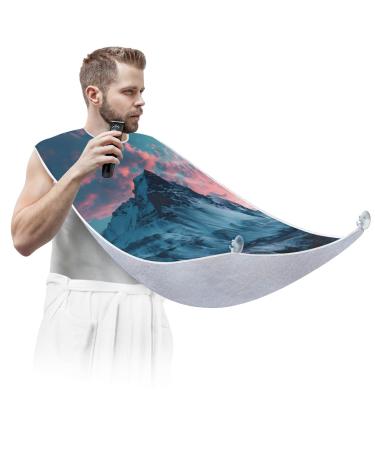 Mountain Moon Evening Sunset Beard Bib Apron Beard Hair Catcher for Men Shaving Fathers Day Anniversary Christmas Gifts for Dad Husband Beard Bib with 2 Suction Cups