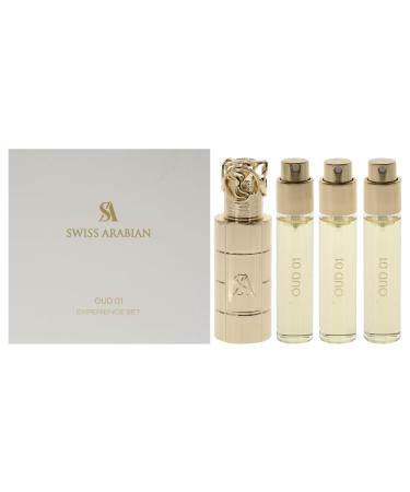 Swiss Arabian Oud 01 Giftset - Arabian Perfumes for Women and Men - Long Lasting Perfume - Floral Spicy Amber Perfume - 3 Bottles with Case - 4 pc