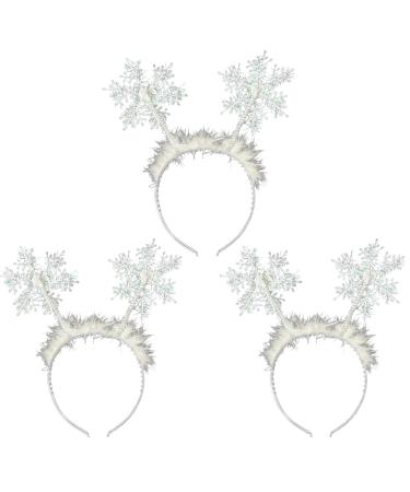 JNAWA 3Pieces Snowflake Headband Charming Girls Hair Bands White Headdress Xmas Party Hair Accessories for Party Banquet