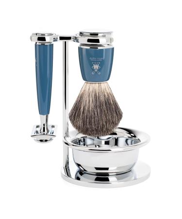 MÜHLE RYTMO 4-piece Pure Badger Double Edge Safety Razor (Closed Comb) Shaving Set For Men - Perfect for Every Day Use, Barbershop Quality Close Smooth Shave Petrol Blue - New