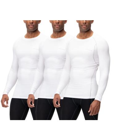 DEVOPS 3 Pack Men's Athletic Long Sleeve Compression Shirts Large 1# (3 Pack) White / White / White(gray)
