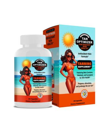 Tan Optimizer Sugar-Free Tanning Supplement for a Healthy Golden Glow | Beta Carotene Selenium Lycopene & Antioxidants 30 Capsules