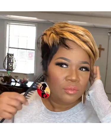 LEOSA Ombre Short Bob Pixie Cut Wig with Bangs | Black Women's Cute Synthetic Wig | Brown Mix Black Highlight Color - Buy Online on GoSupps.com