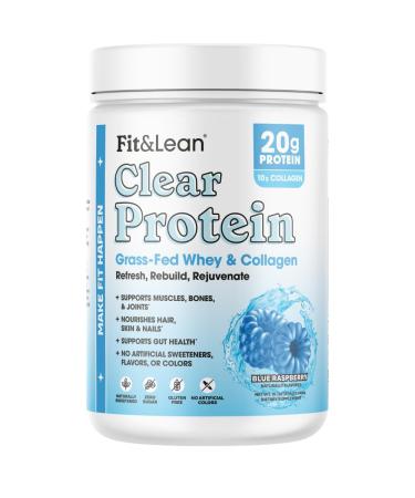 Fit & Lean Clear Protein Powder with Whey Isolate Protein and Collagen Grass Fed Muscle Recovery Skin Joints GLP-1 Support 0g Sugar Blue Raspberry 20 Servings Blue Raspberry 1.04 Pound (Pack of 1)