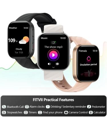 FITVII - Health & Fitness Tracker Answer/Make Calls Smart Watch with 24/7 Heart Rate and Blood Pressure Sleep Tracking Blood Oxygen Monitor 120+ Sport Modes Activity Tracker for Women Men - Buy Online on GoSupps.com